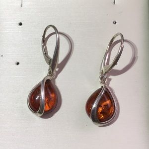 Genuine silver and Baltic amber earrings